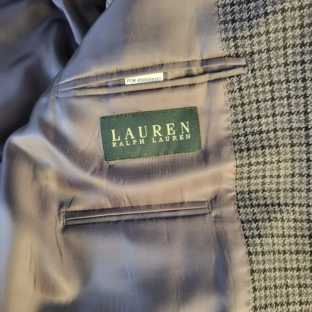 Lauren Ralph Lauren Mens 42L Blazer Sport Jacket Coat Gray Houndstooth Wool